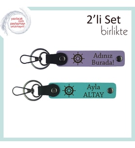 Babaya Verilebilecek Yönü Olan Hediyelik, Gemi Desenli Deri Set, Mor Menekşe-Koyu Turkuaz (Çok Renkli)