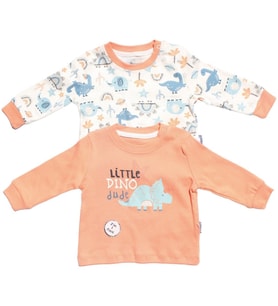 Erkek Bebek Ekru Turuncu Little Dinolu Baskılı 2'li Body Set