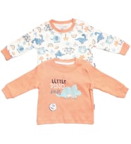 Erkek Bebek Ekru Turuncu Little Dinolu Baskılı 2'li Body Set