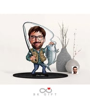BK Gift Kişiye Özel Erkek Balıkçı Karikatürlü Ahşap Biblo-1