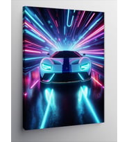 Kanvas Tablo Neon Yarış Arabası