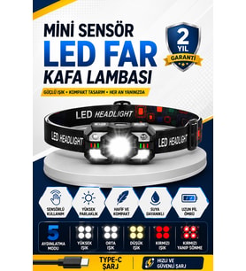 Hareket Sensörlü Şarjlı LED Far 5 Modlu Outdoor Kullanım