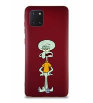 Samsung Galaxy A81 Soft Premier Kapak Squidward Dokunaç Tasarımlı Silikon Kılıf - Mürdüm (Şeffaf)