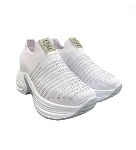 Aybaak 5006 Triko Taşlı Dolgu Topuk Kadın Ayakkabı Sneaker (Beyaz)