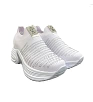 Aybaak 5006 Triko Taşlı Dolgu Topuk Kadın Ayakkabı Sneaker (Beyaz)