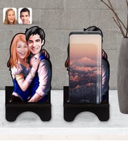 BK Gift Kişiye Özel Sevgililer Karikatürlü Ahşap Biblo Telefon Standı-36