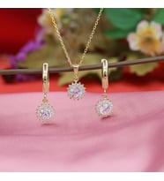 Beyaz Taşlı Minimal Anturaj Yuvarlak Gümüş Kolye Küpe Takım