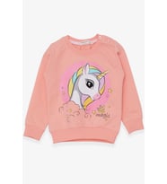 Breeze Kız Çocuk Sweatshirt Baskılı Unicorn 1.5-5 Yaş, Somon