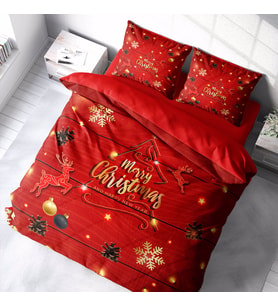 Monohome Yılbaşı Süsü Merry Christmas Çift Kişilik 3D Nevresim Takımı Pamuk Pine Tree Deers (Çok Renkli)