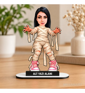 Fotoğraftan Tasarlanan Cadılar Bayramı Karikatür MDF Karikatürlü 18 cm MDF Masaüstü Biblo - Masaüstü Hediye Kadın