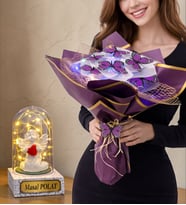 Kişiye Özel Hediye Led Işıklı Fanus ve Renkli Led Işıklı Kelebek Buketi (Model 2)