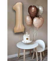 Retro Krem Karamel Kahve Kalpli Bej Yaş Rakam Balon Seti Retro Doğum Günü Parti Seti Süsü