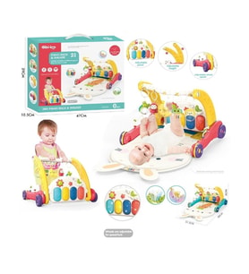 BIB6016- Piyanolu Bebek Yürüteci ve Tavşan Desenli Kırmızı Oyun Halısı 2 in 1