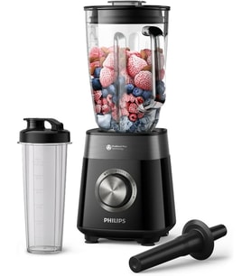 Blender Series 5000 - Güç 1200W, Cam Hazne, 2L Toplam Kapasite, 3 Hız + Pulse, Karıştırma ve Yanınızda Götürme İçin Şişe Dahil, Kolay Temizlik, Siyah (HR3031/00)