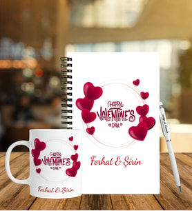 Sevgililer Gününe Özel Ahşap Defter Kalem & Kupa Hediye Seti 20