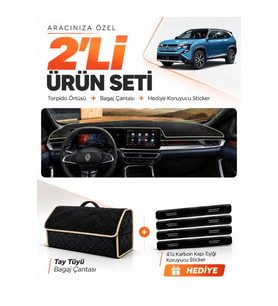 RENAULT BOREAL (2025-SONRASI) Uyumlu Torpido Örtüsü + Tay Tüyü Bagaj Çantası + Sticker Seti - Siyah Bej