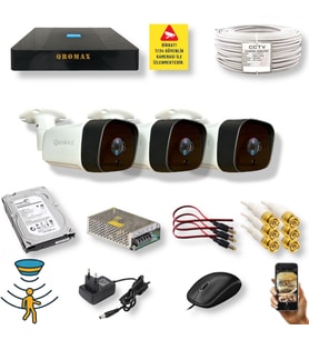 3 KAMERALI SET - HAREKET ALGILAYAN GECE GÖRÜŞLÜ 36 IR LED 5MP SONY LENSLİ 1080P FULL HD METAL KASA GÜVENLİK KAMERASI SETİ 5236