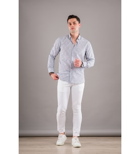 BİCAN DESENLİ YAKA DÜĞMELİ SLİMFİT ERKEK GÖMLEK (Gri)