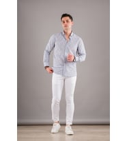 BİCAN DESENLİ YAKA DÜĞMELİ SLİMFİT ERKEK GÖMLEK (Gri)