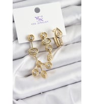 Pirinç Zİrkon Taşlı Geometrik Model Gold Renk 3'lü Kadın Küpe TJ-BKP10937