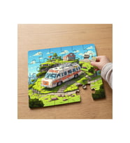 Okul Otobüsü - Okul - Manzara Tasarımlı 24 Parça Ahşap Çocuk Puzzle MPK0968