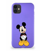 Apple iPhone 11 Soft Premier Kapak Mickey Mouse-A Tasarımlı Silikon Kılıf - Mor (Şeffaf)