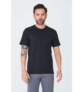 Siyah Mikro Desenli Erkek Basic Tişört