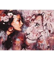 Kadın Ve Aslan Sayılarla Boyama Seti 40x50 cm (Tuvale Gerili)