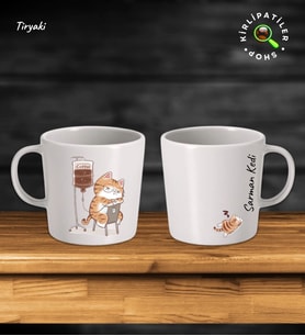 KirliPatiler Taş Kupa Fincan Üzeri Çalışan Kedi Baskılı (Model 8)