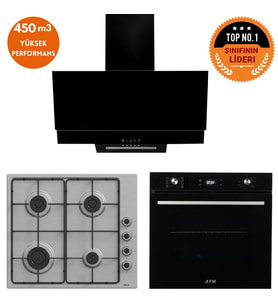 Ferre ve AFM Tech MARKALI/Fethy -F29 Turbolu  İnox Siyah Ankastre Set (EL003 + FM7700 +FM3250) (Beyaz)