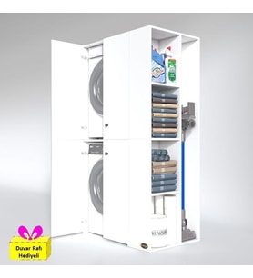 Kenzlife çamaşır-kurutma makinesi dolabı kapaklı foka byz 180*090*60 banyo arkalıksız + tekli duvar rafı hediyeli (Karışık)