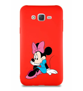 Samsung Galaxy J7 Soft Premier Kapak Minnie Mouse-E Tasarımlı Silikon Kılıf - Kırmızı (Şeffaf)
