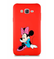 Samsung Galaxy J7 Soft Premier Kapak Minnie Mouse-E Tasarımlı Silikon Kılıf - Kırmızı (Şeffaf)