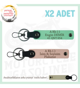 Motor Severlere Özel İsim Plaka, A- Kan Grubu Yazılı Özel Tasarım x2 Anahtarlık, Yavruağzı-Yeşil-SK
