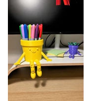 3D Baskı Hareketli Gülen Kalemlik - Eklemli Masaüstü Organizer - Sarı