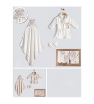 Bebessi %100 Pamuk Little Bear Bornoz Set Ekru BBS.4183.EKR