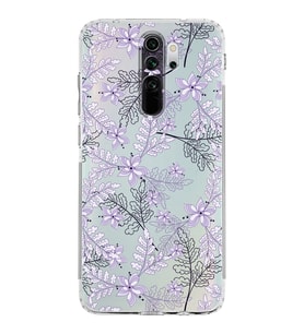 Xiaomi Redmi Note 8 Pro  Kamera Korumalı Kapak Floral Lila Tasarımlı Şeffaf  Kılıf