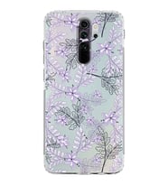 Xiaomi Redmi Note 8 Pro  Kamera Korumalı Kapak Floral Lila Tasarımlı Şeffaf  Kılıf