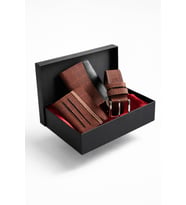 Premium Şık Tasarım Lüks Özel Seri Dikey Ekose Desenli Cüzdan Kemer ve Kartlık Hediye Seti