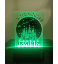 Yılbaşı Hediyesi Isme Özel Dekoratif Led Lamba M2 - Noel Manzara - Kablolu Adaptörlü - Yeşil Işıklı