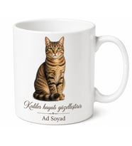 İsme Özel Tekir Kedi Desenli Baskılı Kupa Bardak Hediye Kedi Severlere