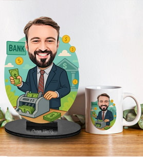Kişiye Özel Bankacı Tasarımlı Karikatür Biblo Ve Kupa Hediye Seti 317