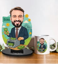 Kişiye Özel Bankacı Tasarımlı Karikatür Biblo Ve Kupa Hediye Seti 317