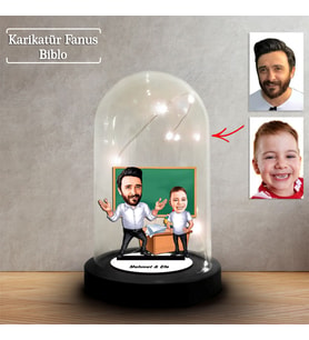 Kişiye Özel Karikatür Erkek Öğretmen ve Öğrenci Tasarımlı Fanus Biblo, Öğretmene Hediye, Öğretmenler Günü, Öğretmenler Günü Hediyesi, FN210