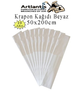 Renkli Krapon Kağıdı 50x200 cm 10 Adet Renkli Grapon Kağıdı Okul Sınıf Etkinlik Kreş Okul Öncesi Kırapon Grafon (Beyaz)