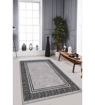 Gri Çerçeveli Kaymaz Tabanlı Makinede Yıkanabilir Halı RV042 - 100 x 160 cm