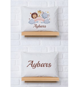 Pia Baby Premium %100 Pamuk İkili İsim Yazılı Bebek Yastık Kılıfı – 35x45 cm Organik Baskı 5010-13 (Ekru)