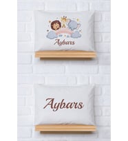 Pia Baby Premium %100 Pamuk İkili İsim Yazılı Bebek Yastık Kılıfı – 35x45 cm Organik Baskı 5010-13 (Ekru)