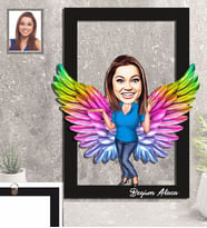 Kişiye Özel Melek Anne Karikatürlü 3D Ahşap Tablo Model-2