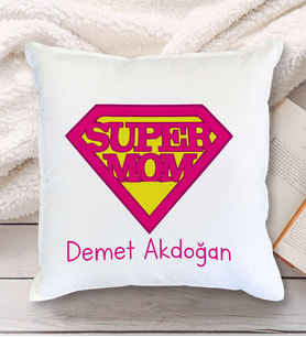 Super Mom Tasarımlı Yastık (Beyaz)